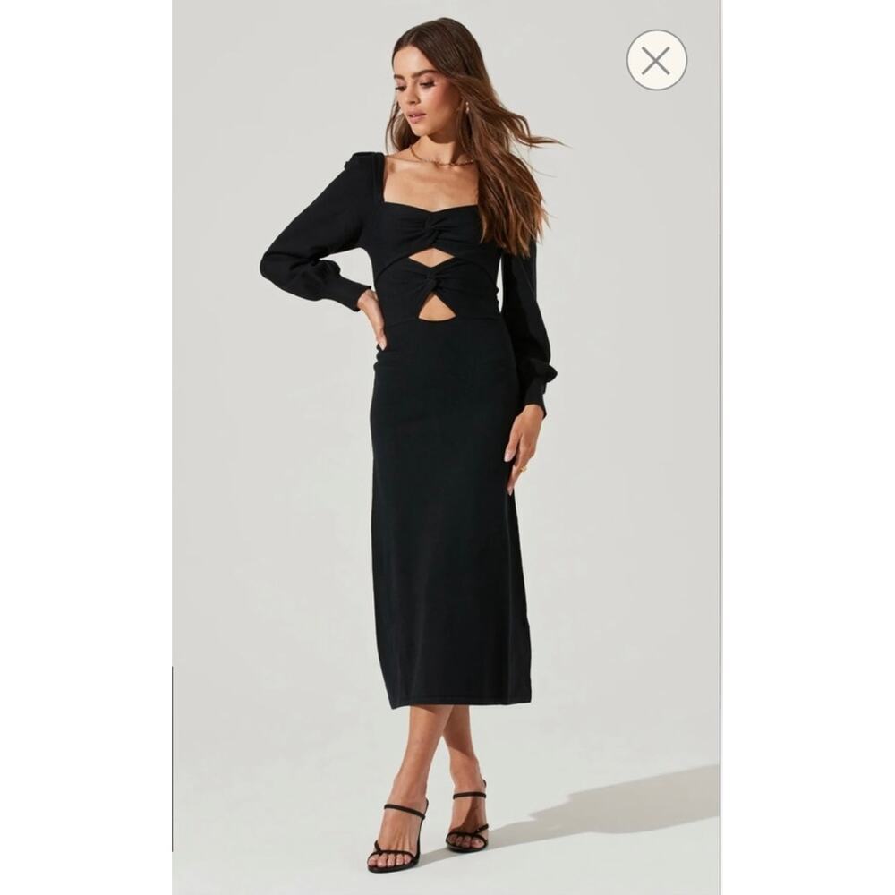 ASTR the Label Women's Black Midi Cutout Midi Dress Long Sleeve Size Large NWOT